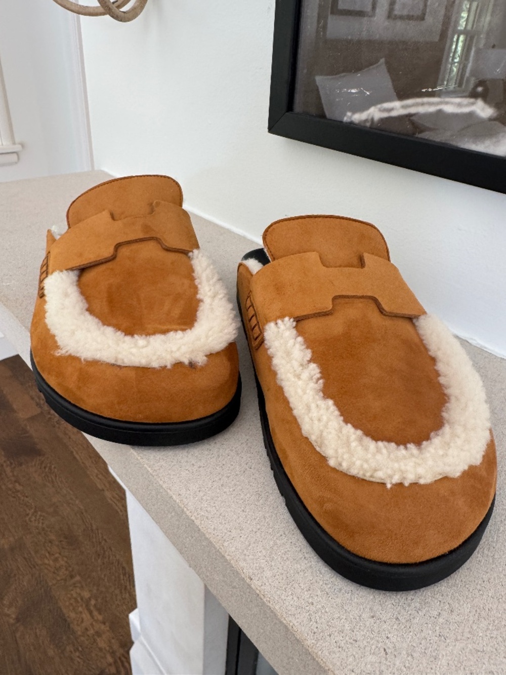Hermes Shearling Suede Go Mules size 39